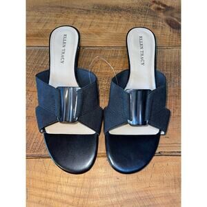 NWOB Womens Ellen Tracy Black Dressy Casual‎ Open-Toe Sandals Stretch Size 8.5